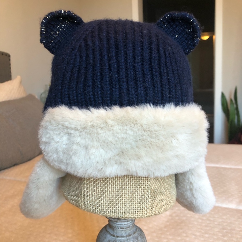 J Crew Crewcuts S/M navy colored bomber hat with sparkly ears